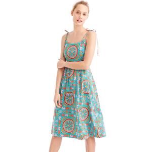 J.Crew x Drake's London Tiled Elephant Print Tie Strap‎ Fit Flare Midi Dress 2